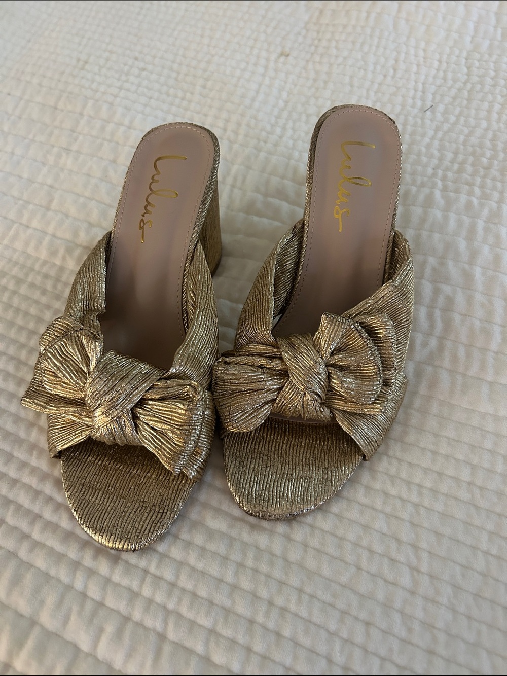 Lulu's Gold Knotted Slip-On Mules